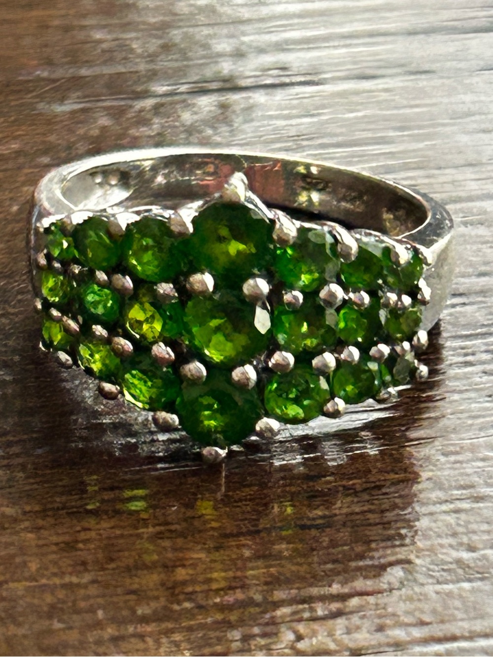 Stunning .925 Sterling Silver Chrome Diopside Cluster Ring size 8 - Picture 2 of 11
